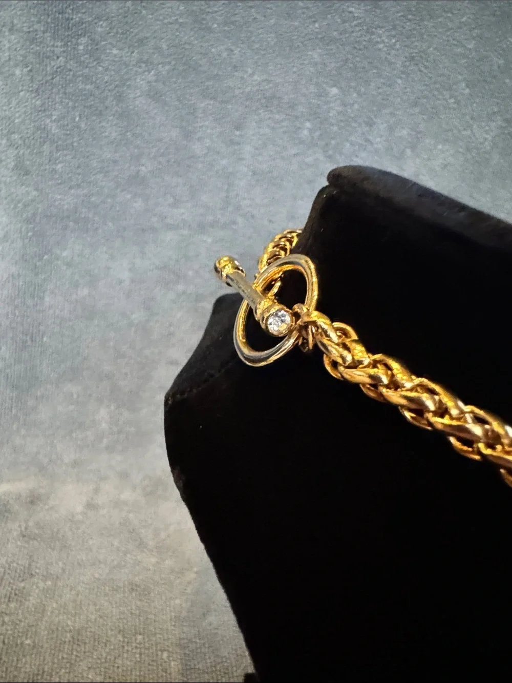 Gold-Tone Chain Necklace with Navy Blue Stone